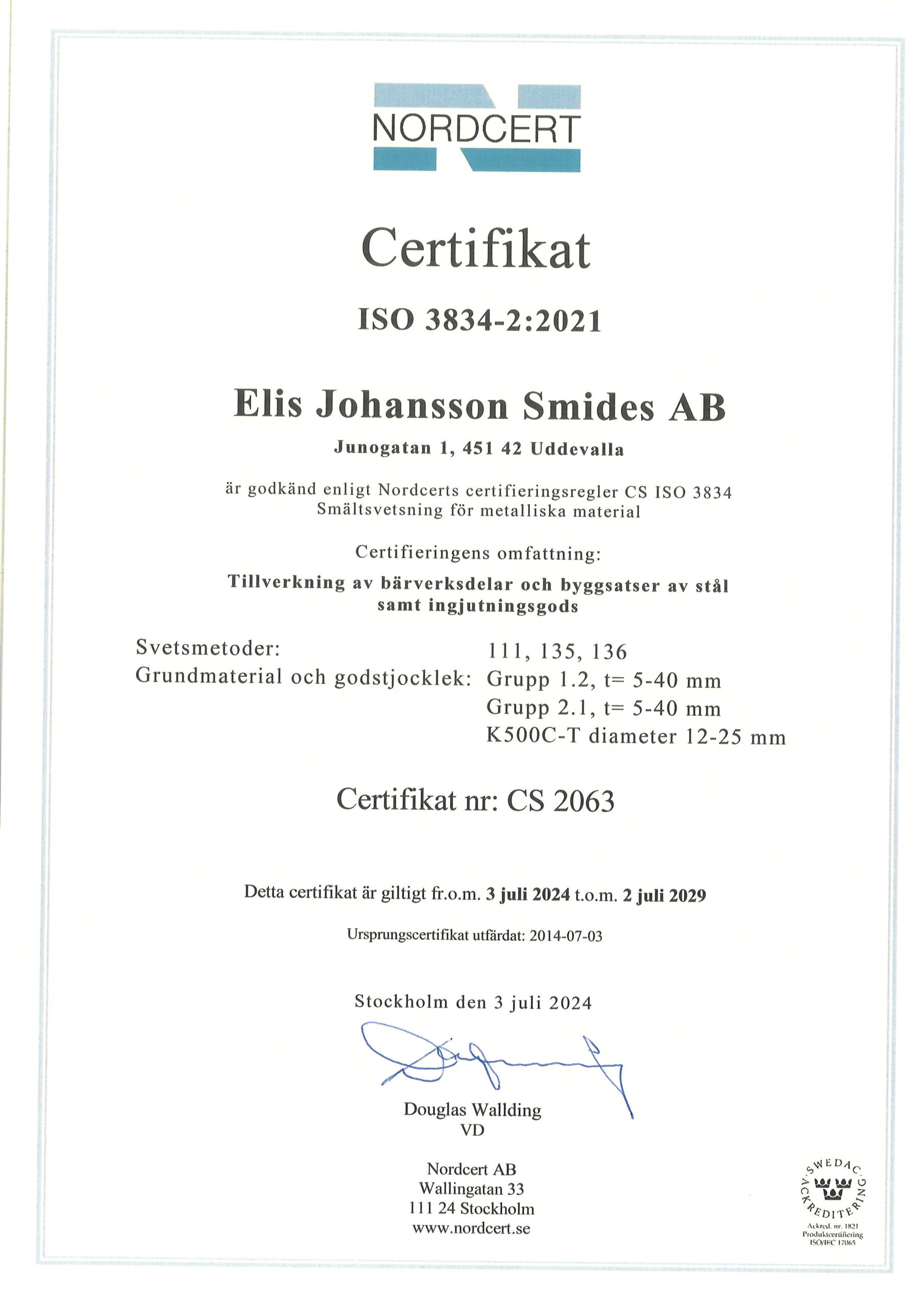 Certifikat ISO3834